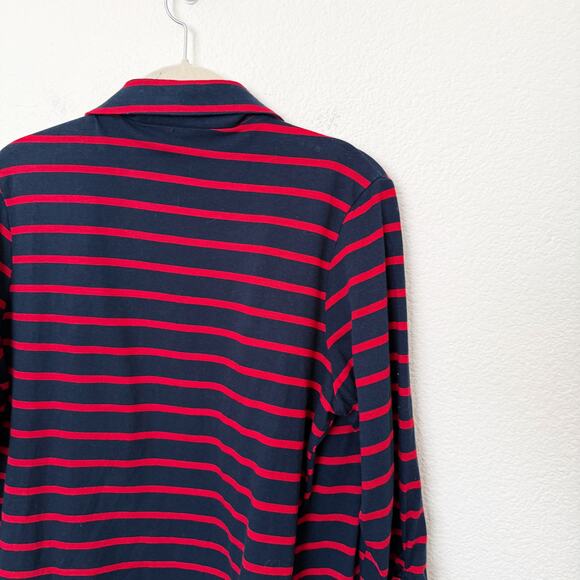 [Olivia Moon] Red Navy Striped Open Front Knit Blazer Jacket 3/4 Sleeves Size XL - Picture 8 of 11